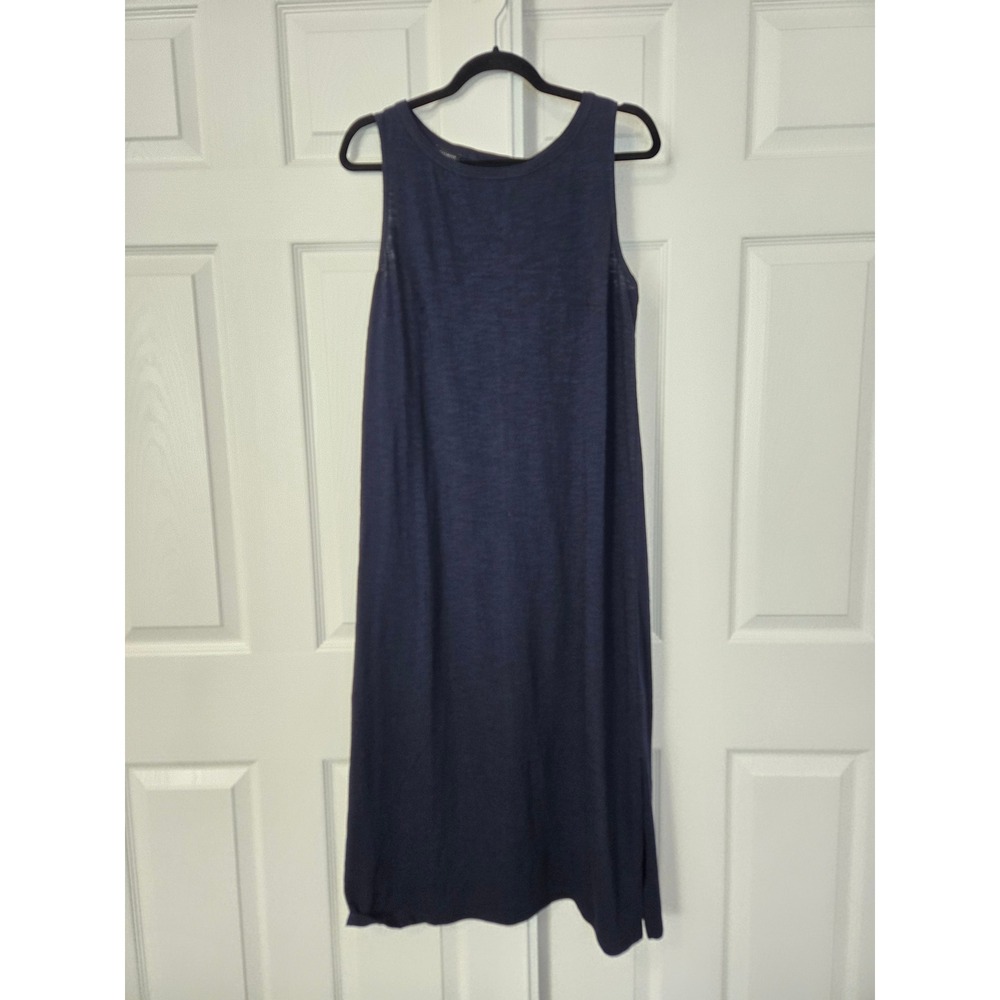 Talbots Navy Blue Cotton Modal Sleeveless Midi T-Shirt Dress Back Twist Large